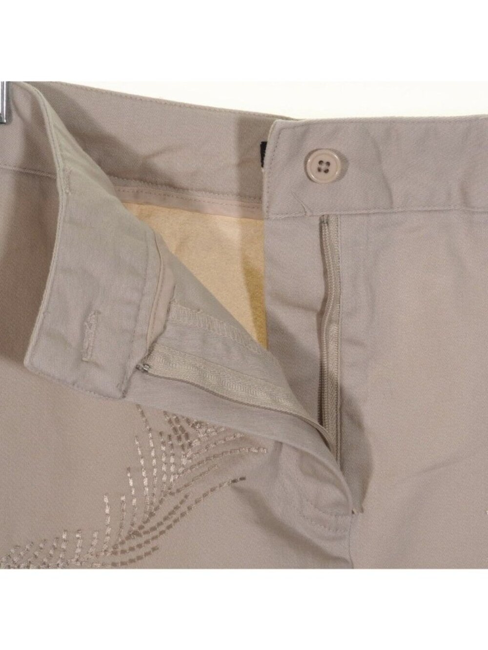 Larry Levine Womens Cropped Pants 8P Tan Khaki Empbroidered Stretchy - Picture 8 of 9
